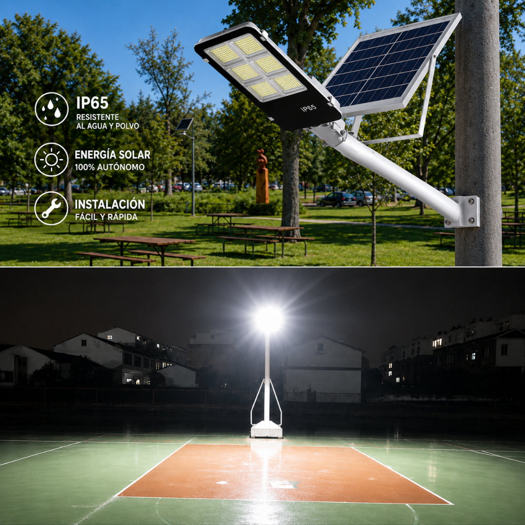 Reflector Led Solar 1800w Con Soporte Panel Y Control