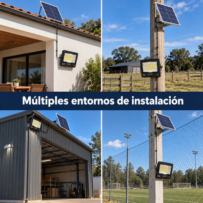 Reflector Led Solar 100w Con Soporte Panel Y Control