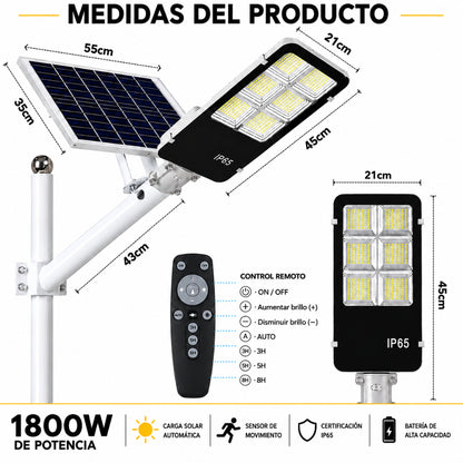 Reflector Led Solar 1800w Con Soporte Panel Y Control