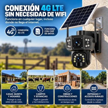 Cámara Seguridad Solar Wifi Exterior Ptz 360° Doble Lente Alarma