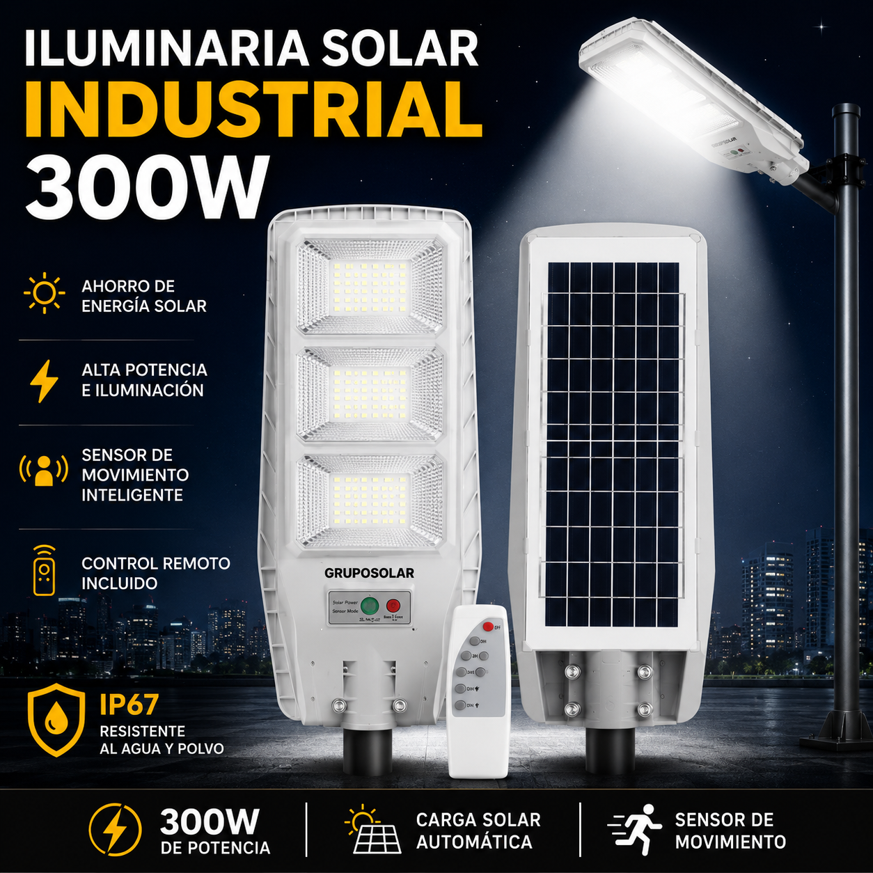 2x1 Reflector Solar Industrial 300W Exterior | 0$ en tu Factura de Luz
