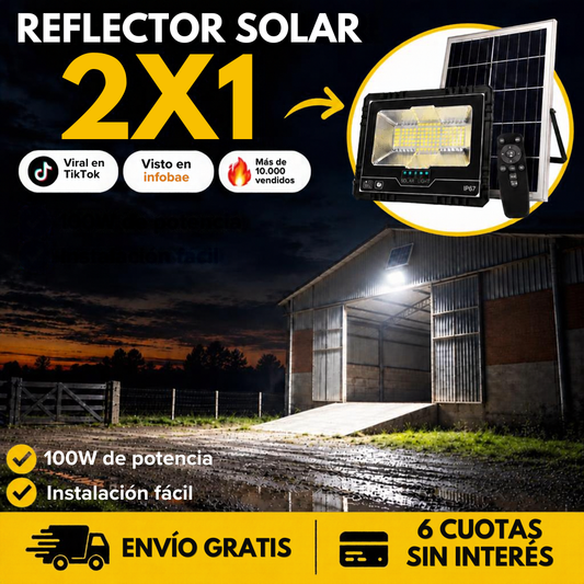 Reflector Led Solar 100w Con Soporte Panel Y Control