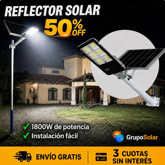 Reflector Led Solar 1800w Con Soporte Panel Y Control
