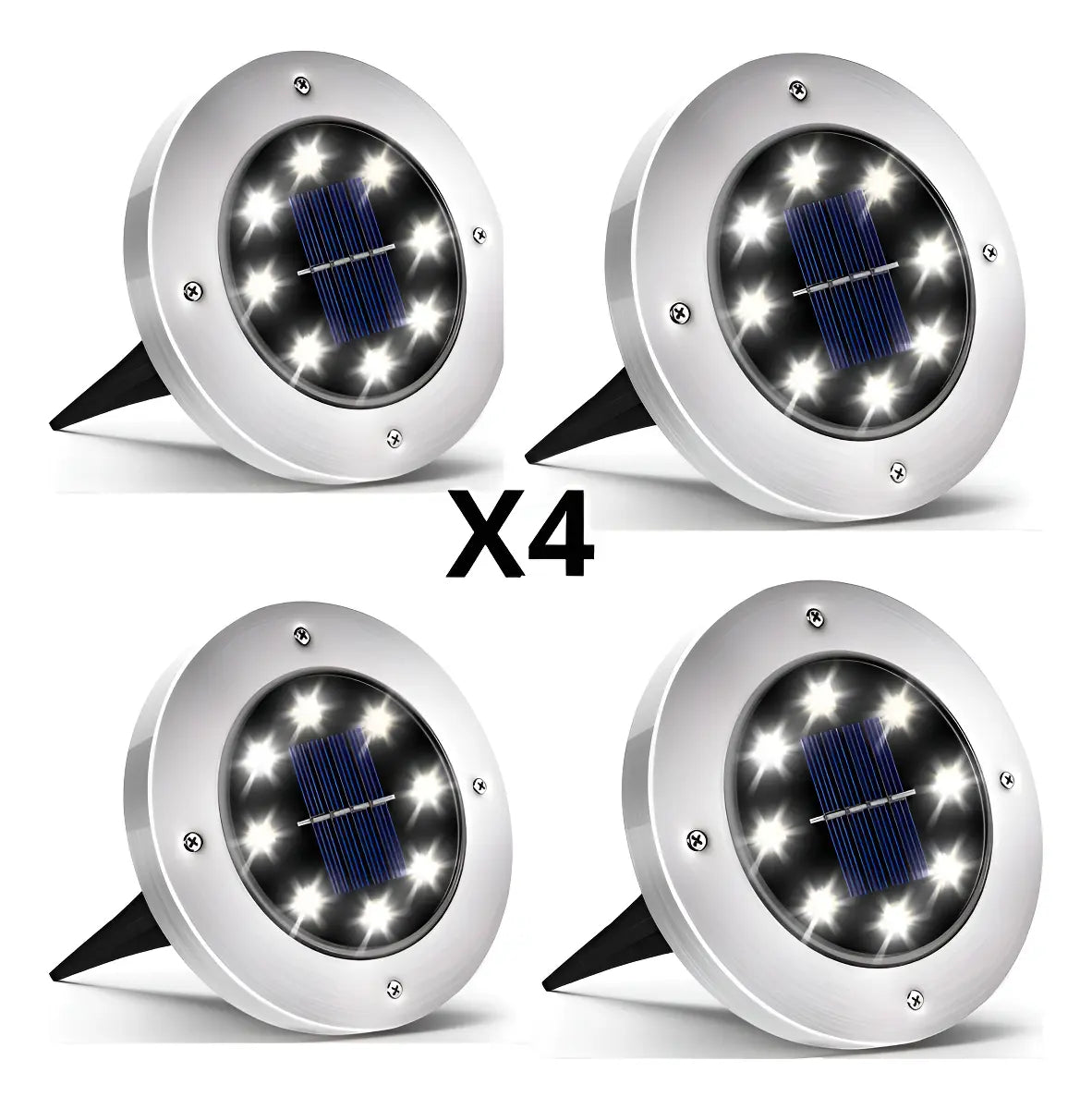 Estaca Reflector Pinche Acero Para Jardin Led Solar Set X 4