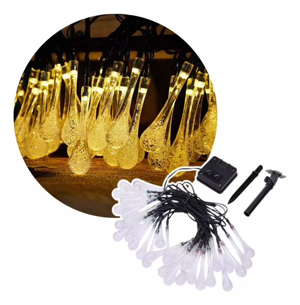 Luces Guirnalda Gota Grande Solar Led Cálida 5m 20 Led