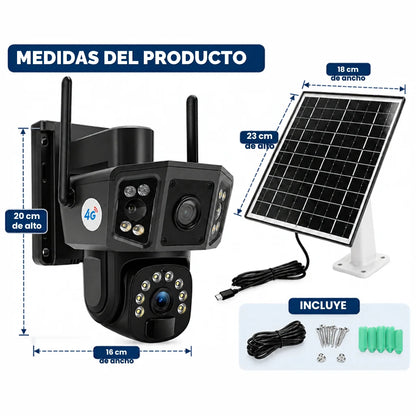 Cámara Seguridad Solar Wifi Exterior Ptz 360° Doble Lente Alarma