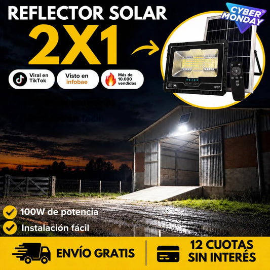 Reflector Led Solar 100w Con Soporte Panel Y Control