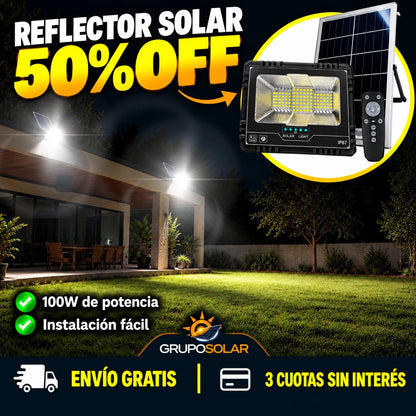 Reflector Led Solar 100w Con Soporte Panel Y Control