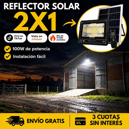 Reflector Led Solar 100w Con Soporte Panel Y Control