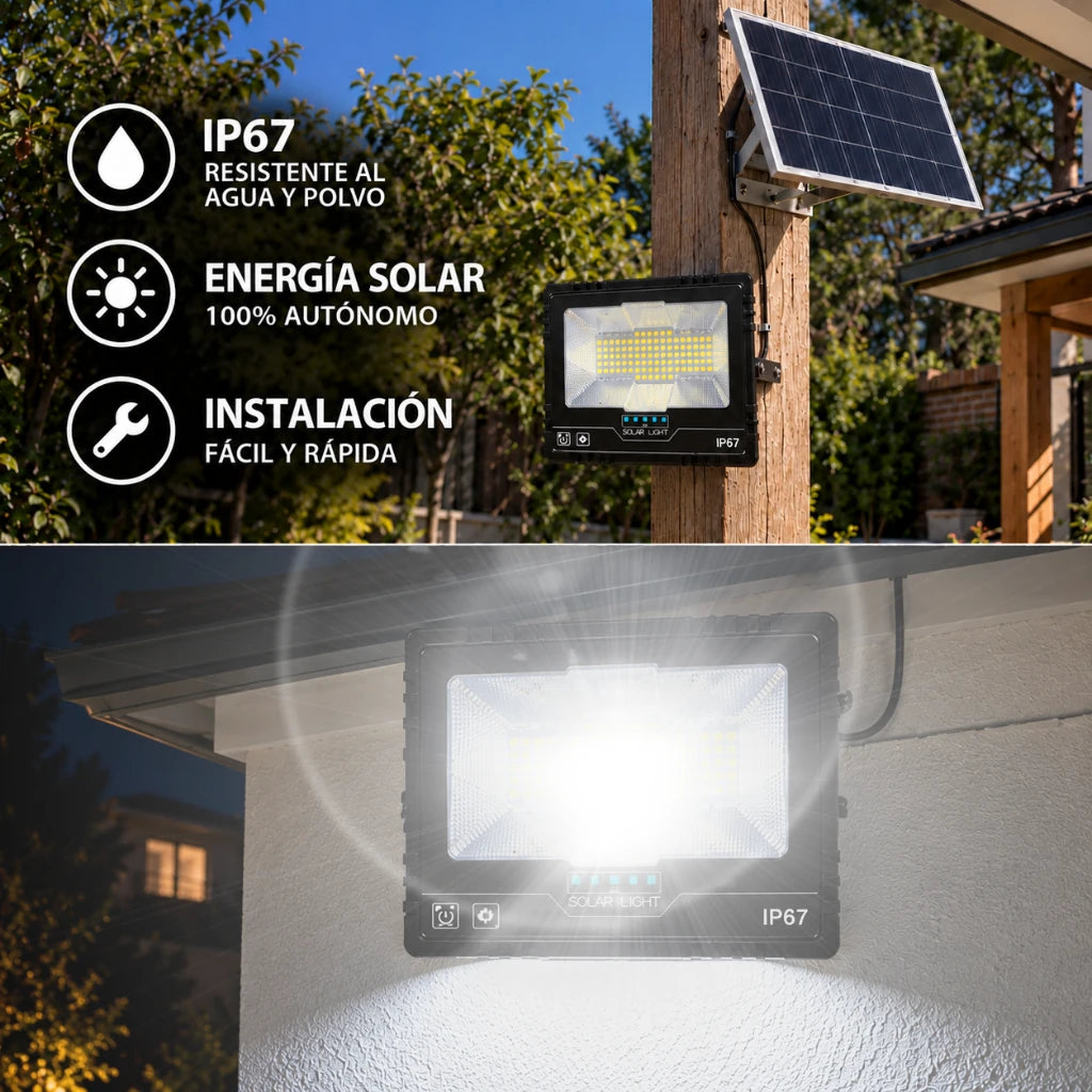 Reflector Led Solar 100w Con Soporte Panel Y Control