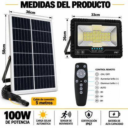 Reflector Led Solar 100w Con Soporte Panel Y Control