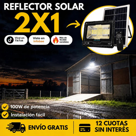 Reflector Led Solar 100w Con Soporte Panel Y Control